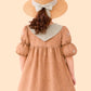 Girls Brown Cotton Dress with Bow Collar | Cute Puff Sleeve Casual Dress for Kids (2-6 Years)