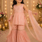 Girls Peach Embroidered Sharara Set with Dupatta | Kids Party Wear Ethnic Suit | Festive Traditional Outfit (1–8 Years)