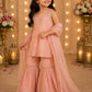Girls Peach Embroidered Sharara Set with Dupatta | Kids Party Wear Ethnic Suit | Festive Traditional Outfit (1–8 Years)