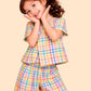 Girls Multicolor Checkered Co-ord Set | Top & Shorts Outfit for Kids (2-6 Years)