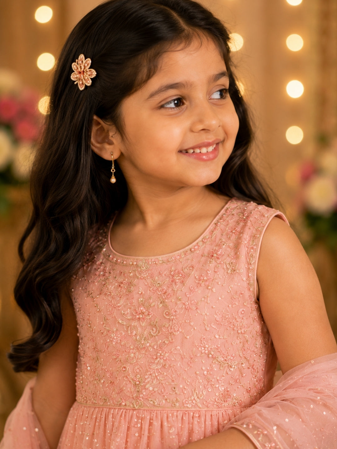 Girls Peach Embroidered Sharara Set with Dupatta | Kids Party Wear Ethnic Suit | Festive Traditional Outfit (1–8 Years)