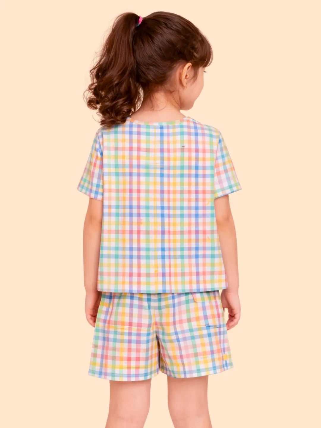 Girls Multicolor Checkered Co-ord Set | Top & Shorts Outfit for Kids (2-6 Years)