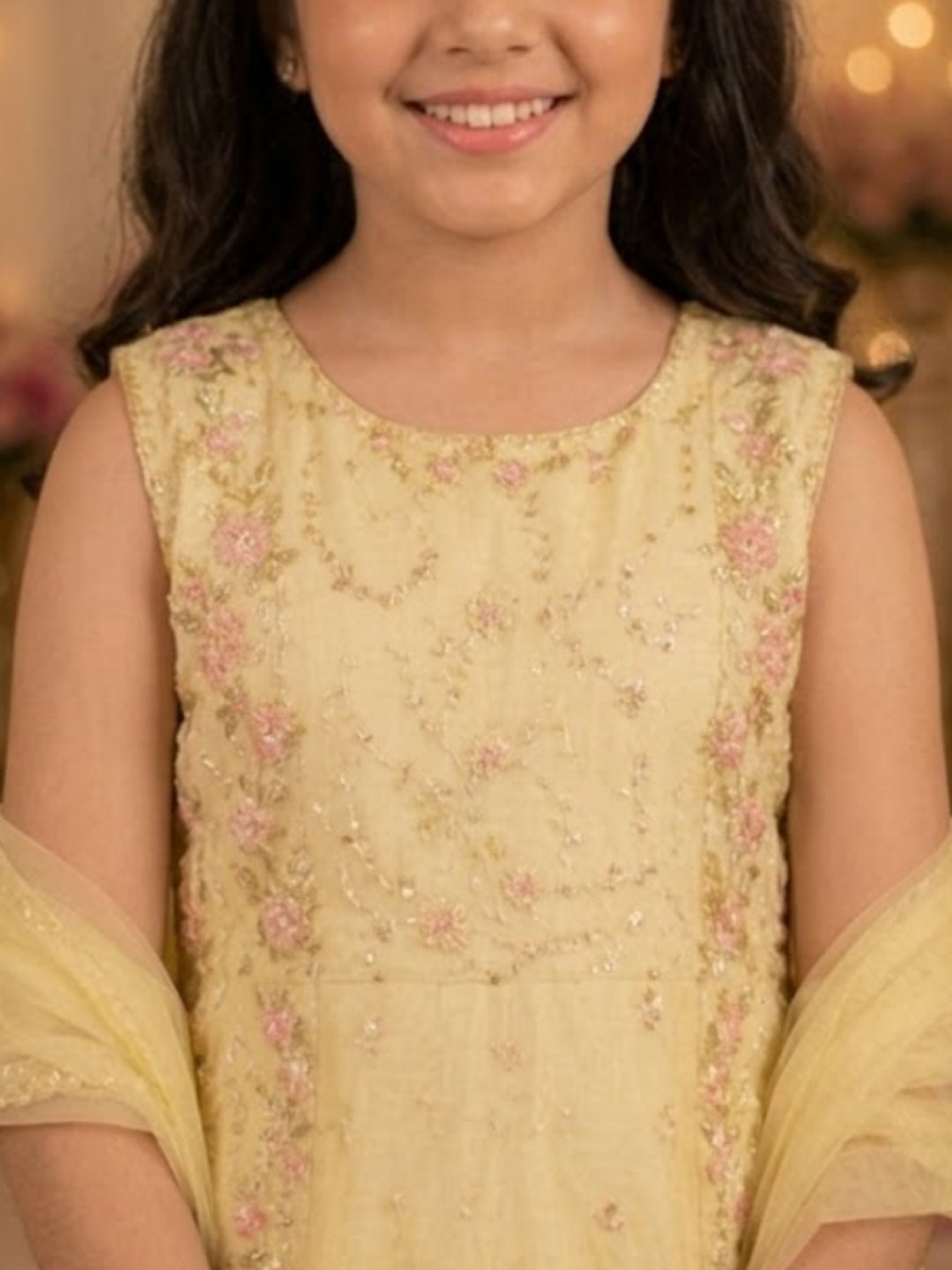 Girls Yellow Embroidered Sharara Set with Dupatta | Kids Festive Party Wear Ethnic Suit | Traditional Wedding Outfit (1–8 Years)