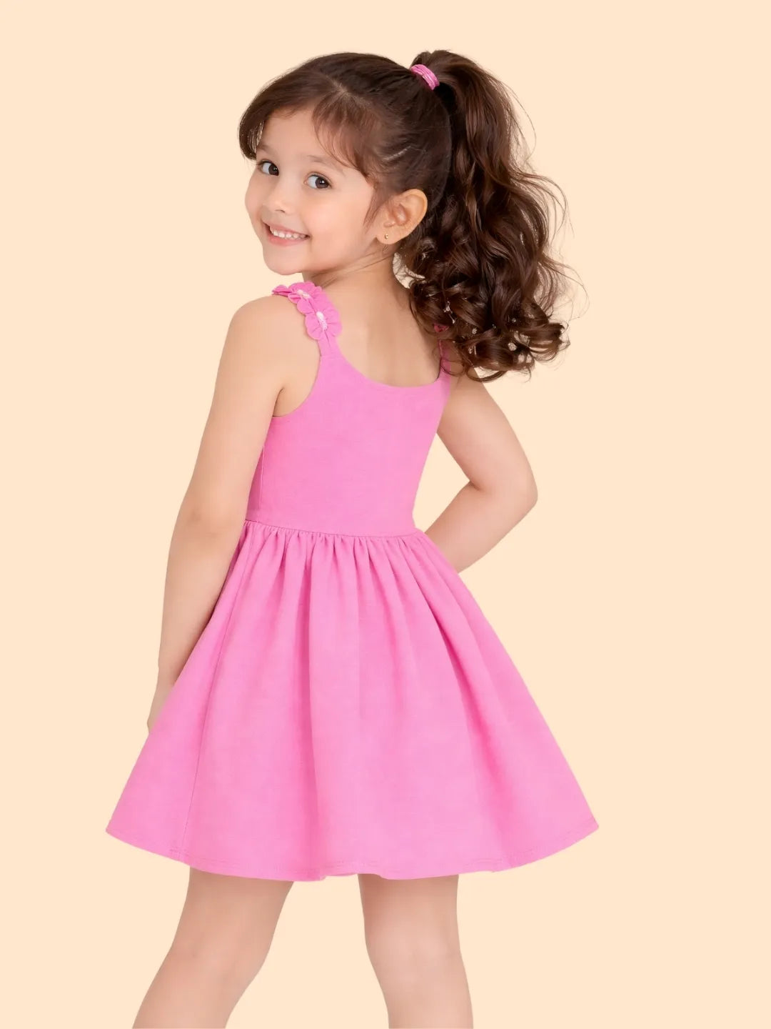 Girls Pink Party Dress with Floral Straps | Cute Sleeveless Dress for Kids (2-6 Years)