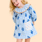 Girls Blue Gingham Dress with Grape Print | Cute Frill Collar Dress for Kids (2-6 Years)