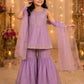 Girls Lavender Embroidered Sharara Set with Dupatta | Kids Party Wear Ethnic Suit | Traditional Festive Wedding Outfit (1–8 Years)