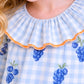Girls Blue Gingham Dress with Grape Print | Cute Frill Collar Dress for Kids (2-6 Years)