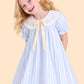 Girls Blue Striped Dress with Embroidered Collar | Cute Bow Casual Dress for Kids (2-6 Years)