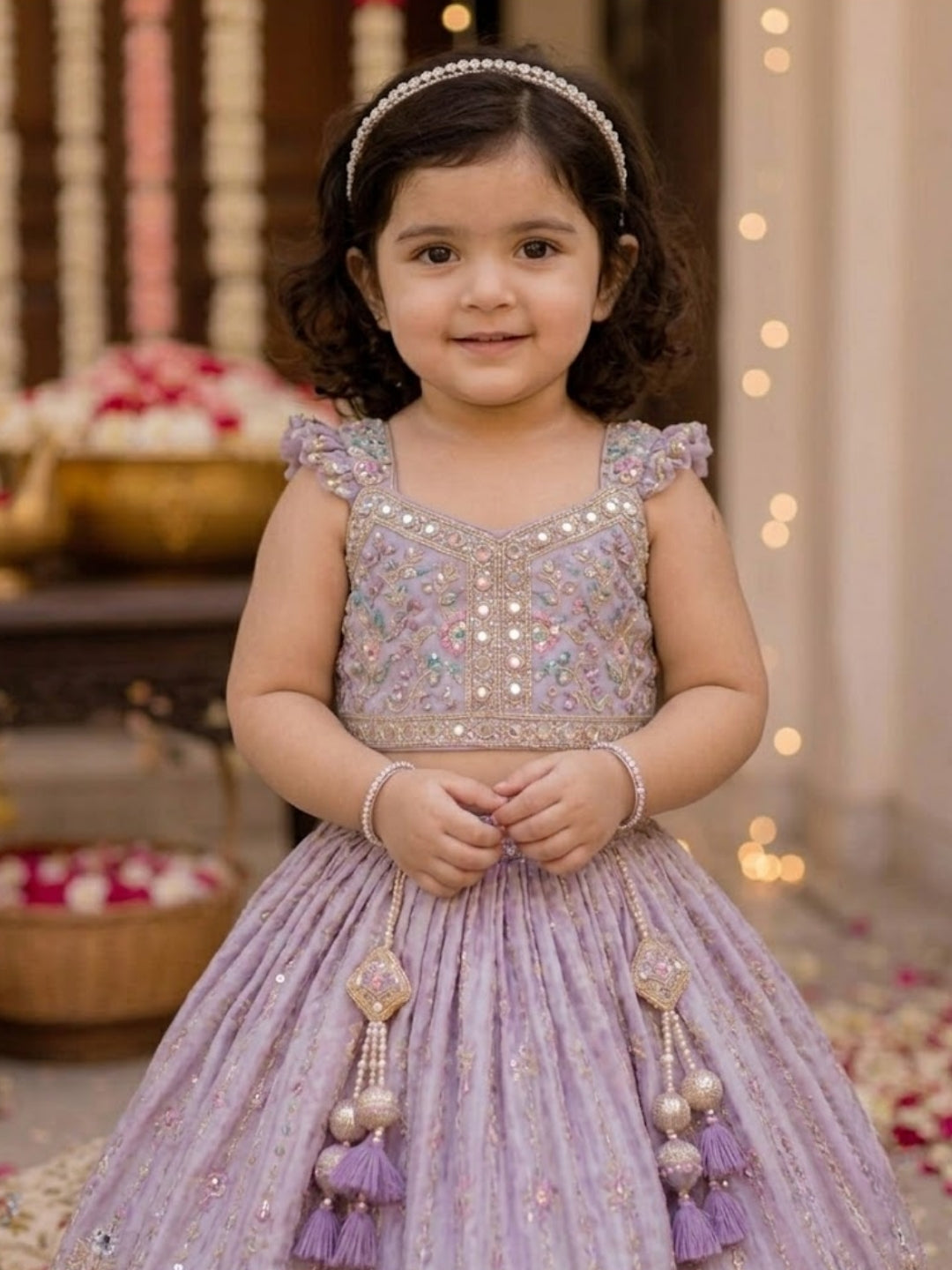 Girls Lavender Floral Embroidered Lehenga Choli with Dupatta | Kids Designer Party Wear Ethnic Set | Festive & Wedding Outfit (1–8 Years)