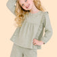 Girls Olive Green Ruffle Co-ord Set | Embroidered Top & Flared Pants Outfit (2-6 Years)