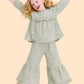 Girls Olive Green Ruffle Co-ord Set | Embroidered Top & Flared Pants Outfit (2-6 Years)