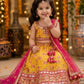 Baby Girls Yellow Floral Printed Lehenga Choli with Pink Net Dupatta | Mirror Work Designer Party Wear Ethnic Set | Festive Wedding Outfit (1–8 Years)