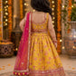Baby Girls Yellow Floral Printed Lehenga Choli with Pink Net Dupatta | Mirror Work Designer Party Wear Ethnic Set | Festive Wedding Outfit (1–8 Years)