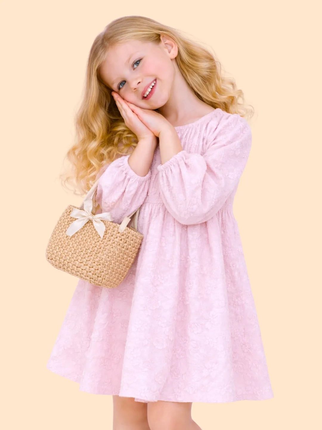 Girls Soft Pink Smocked Dress with Puff Sleeves | Elegant Party Wear Dress (2-6 Years)