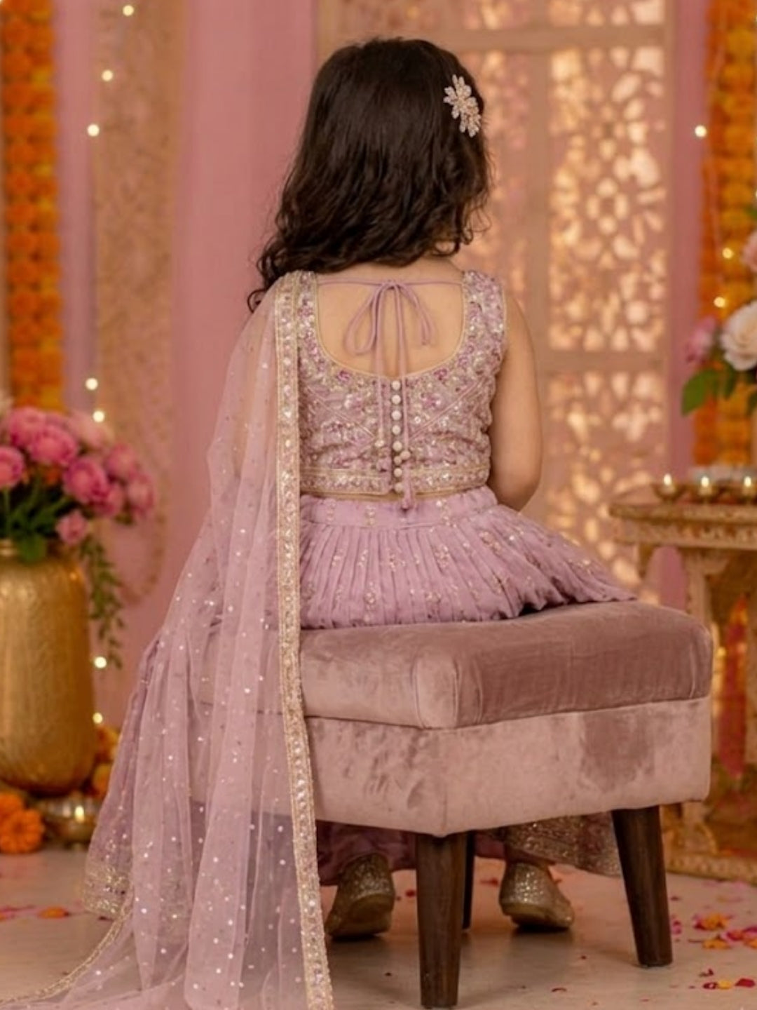 Girls Lavender Embroidered Sharara Suit with Net Dupatta | Designer Party Wear Ethnic Set | Festive Wedding Outfit for Girls (1–8 Years)