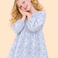 Girls Sky Blue Printed Smocked Dress | Soft Cotton Casual & Party Wear Dress (2-6 Years)