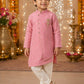 Boys Pink Asymmetric Kurta Pajama Set | Designer Ethnic Party Wear for Kids | Festive Wedding Traditional Outfit (1–8 Years)