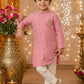 Boys Pink Asymmetric Kurta Pajama Set | Designer Ethnic Party Wear for Kids | Festive Wedding Traditional Outfit (1–8 Years)