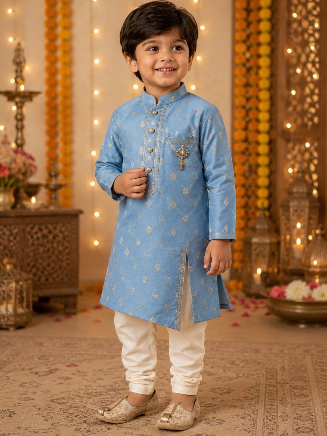 Boys Sky Blue Kurta Pajama Set | Designer Ethnic Party Wear for Kids | Festive Wedding Traditional Outfit (1–8 Years)