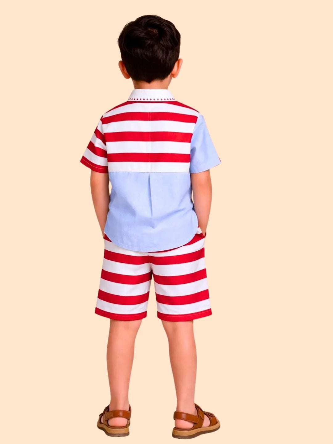 Boys Red & White Striped Co-ord Set | Half Sleeve Shirt & Shorts Summer Outfit (2-6 Years)
