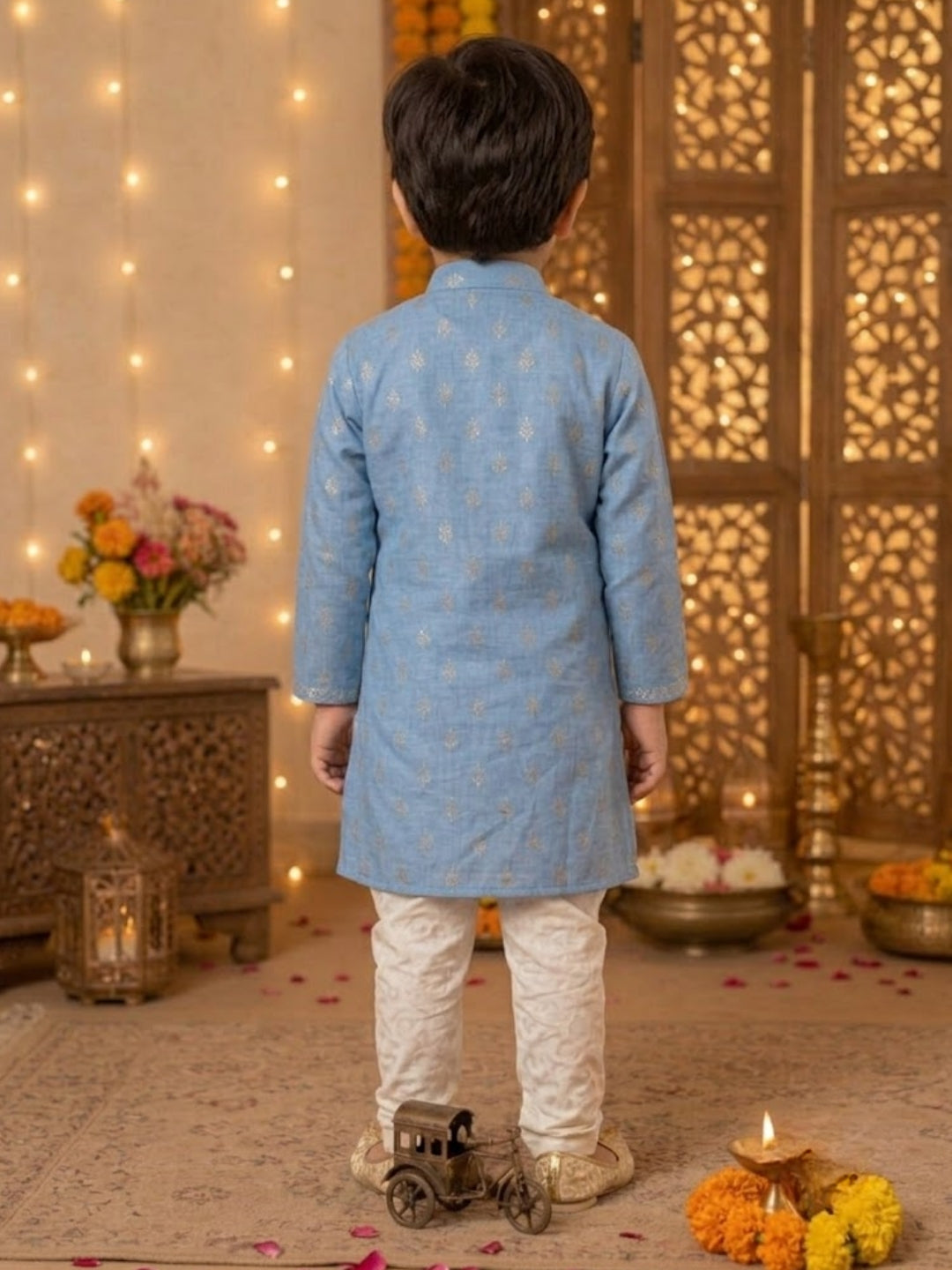 Boys Sky Blue Kurta Pajama Set | Designer Ethnic Party Wear for Kids | Festive Wedding Traditional Outfit (1–8 Years)