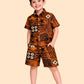 Boys Brown Abstract Printed Co-ord Set | Half Sleeve Shirt & Shorts Stylish Outfit (2-6 Years)