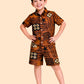 Boys Brown Abstract Printed Co-ord Set | Half Sleeve Shirt & Shorts Stylish Outfit (2-6 Years)