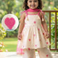 Girls Cream & Pink Heart Print Peplum Kurta with Palazzo & Dupatta Set | Designer Ethnic Party Wear for Baby Girls & Kids (1–8 Years)