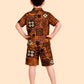 Boys Brown Abstract Printed Co-ord Set | Half Sleeve Shirt & Shorts Stylish Outfit (2-6 Years)