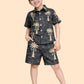 Boys Black Palm Print Co-ord Set | Half Sleeve Shirt & Shorts Summer Outfit (2-6 Years)